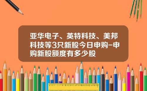 亚华电子、英特科技、美邦科技等3只新股今日申购-申购新股额度有多少股