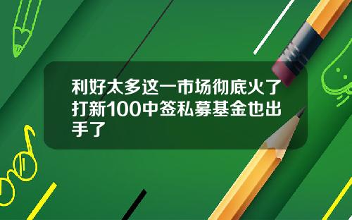 利好太多这一市场彻底火了打新100中签私募基金也出手了