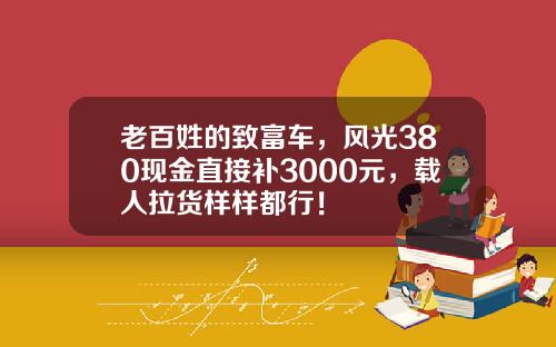 老百姓的致富车，风光380现金直接补3000元，载人拉货样样都行！