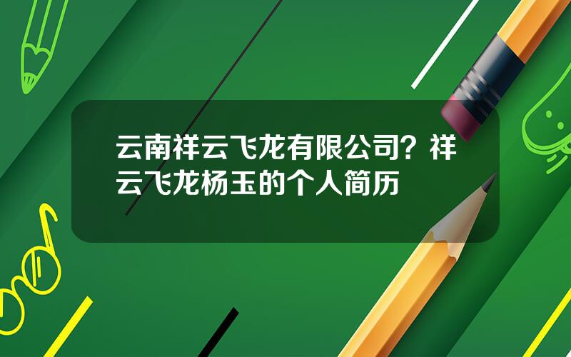 云南祥云飞龙有限公司？祥云飞龙杨玉的个人简历