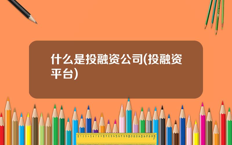 什么是投融资公司(投融资平台)