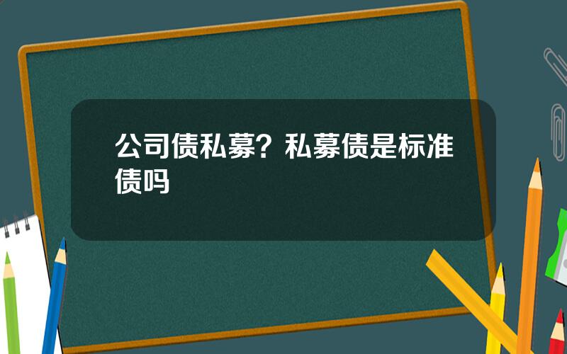 公司债私募？私募债是标准债吗