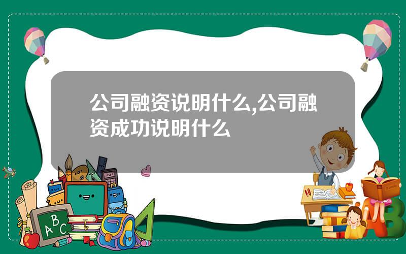 公司融资说明什么,公司融资成功说明什么